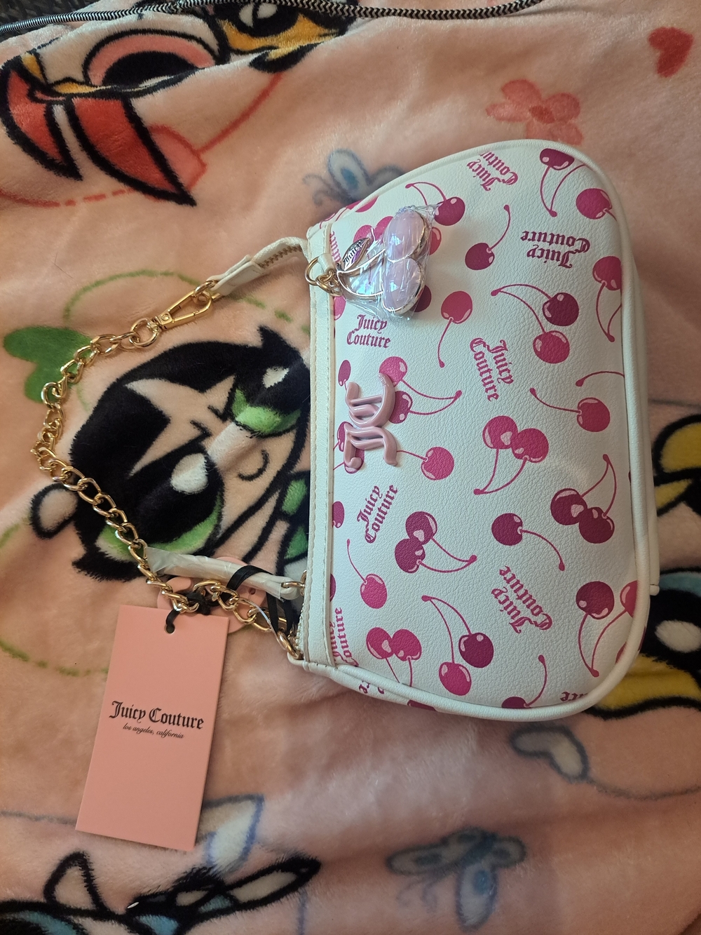 Juicy Couture Cherry Print Wristlet - White & Pink